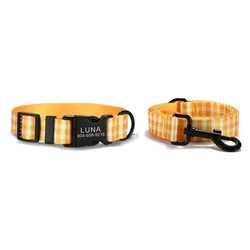 Collar perro grabado gratis con correa a juego – Forma cubo naranja