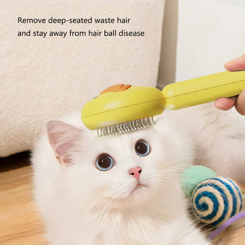 Peine de pelo largo para perros y gatos de pato amarillo, peine para quitar el pelo de mascotas, herramientas de aseo para mascotas, peine de aguja autolimpiante, suministros para mascotas - imagen 2