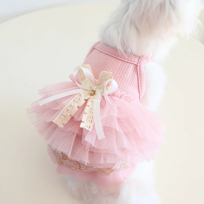 Falda con tirantes de encaje para mascotas, falda abombada de malla para perros, camiseta sin mangas de peluche para gatos, vestidos para perros pequeños, ropa para cachorros - imagen 2