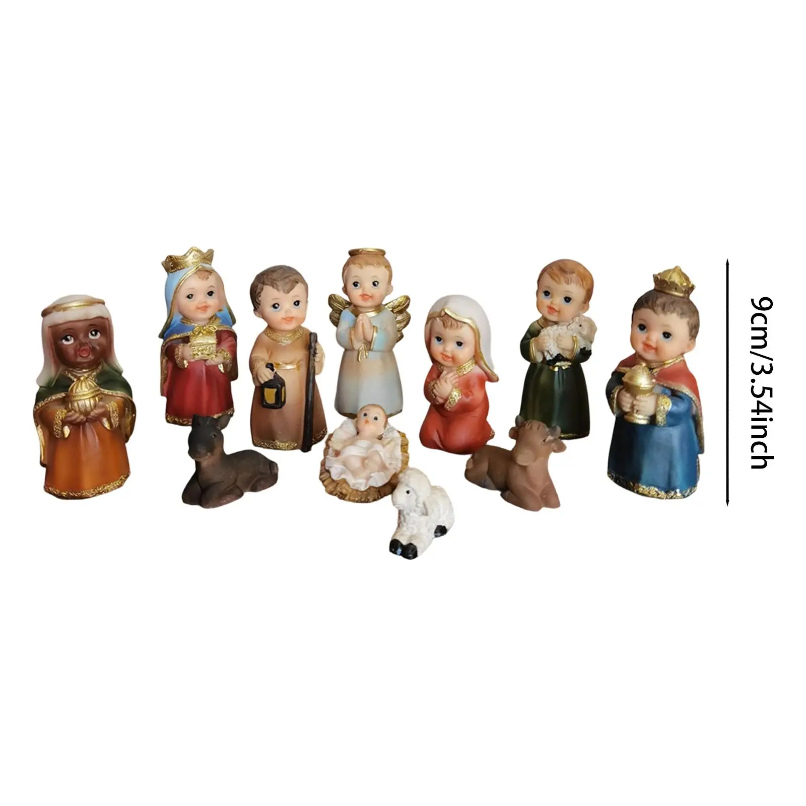 11Pcs Nativity Scene Manger Figurines Set Sculpture 9cm Indoor Decorative Accessories Catholic Figures for Countertop Office 11Pcs Nativity Scene Manger Figurines Set Sculpture 9cm Indoor Decorative Accessories Catholic Figures for Countertop Office