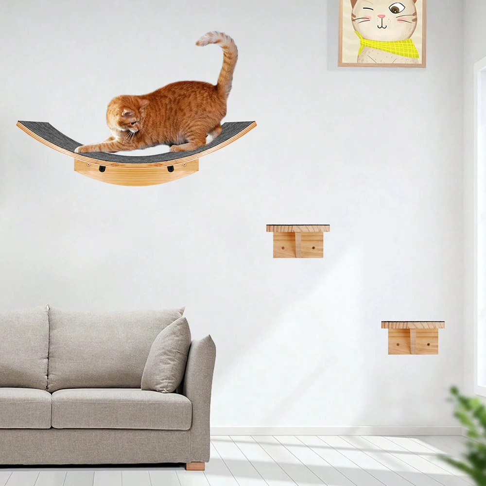 Mueble montado en la pared para gatos, estantería curvada y perchas para gatos, mueble cómodo para dormir y jugar a la escalada, 1 unidad