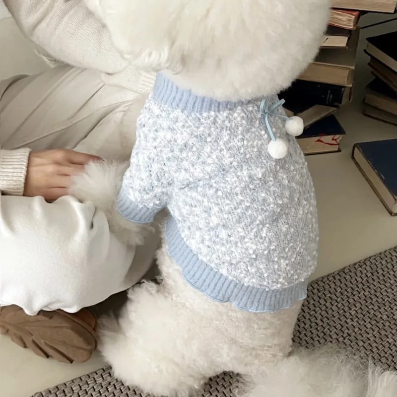 Suéter con lazo de bola de piel para mascotas, ropa de Navidad para perros pequeños, Schnauzer, Yorkshire, Otoño e Invierno - imagen 2