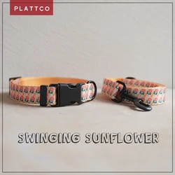 PLATTCO, conjunto de correa para collar de perro de diseño único, patrón de girasol oscilante, hebilla de plástico de alta calidad más hebilla de aleación de zinc PDC302