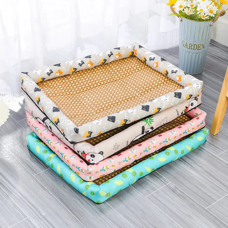 Alfombrilla de cama tejida de ratán para mascotas, sofá cama de verano, alfombrilla de refrigeración para perros pequeños, gatos, gatitos, cojín para camas de cachorros - imagen 3