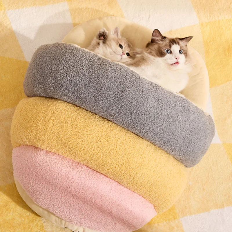 Cama cálida de invierno para gatos, saco de dormir semicerrado para gatos, Mini perros, casa de peluche suave para gatitos, cueva, accesorios para gatos - imagen 2