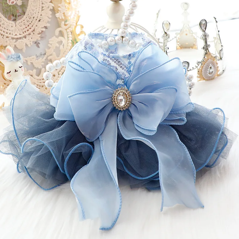 Ropa para perros primavera y otoño falda de princesa para gatos vestido de novia de galaxia azul suministros para mascotas de peluche para perros pequeños - imagen 2