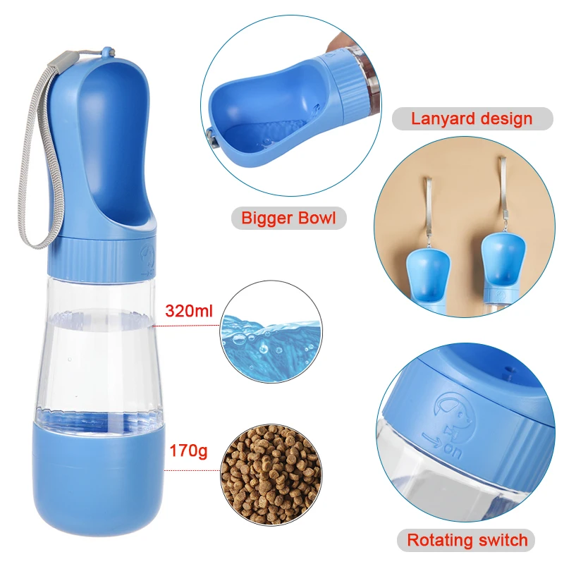 Botella de agua 2 en 1 para perros con contenedor de comida, cuencos portátiles para beber para mascotas al aire libre para perros pequeños y grandes, suministros para gatos Golden Retriever - imagen 2