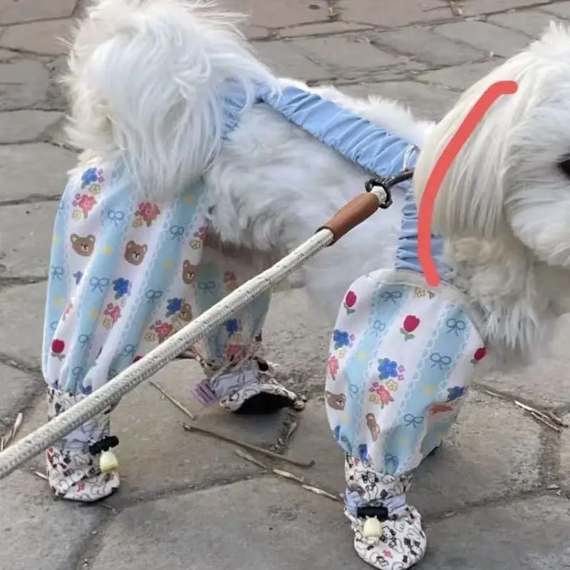 Cochecito de mascotas para salir, pantalones de cuatro patas a prueba de polvo, mono para perros, zapatos, pantalones ligeros de protección de piernas, ropa pequeña - imagen 3