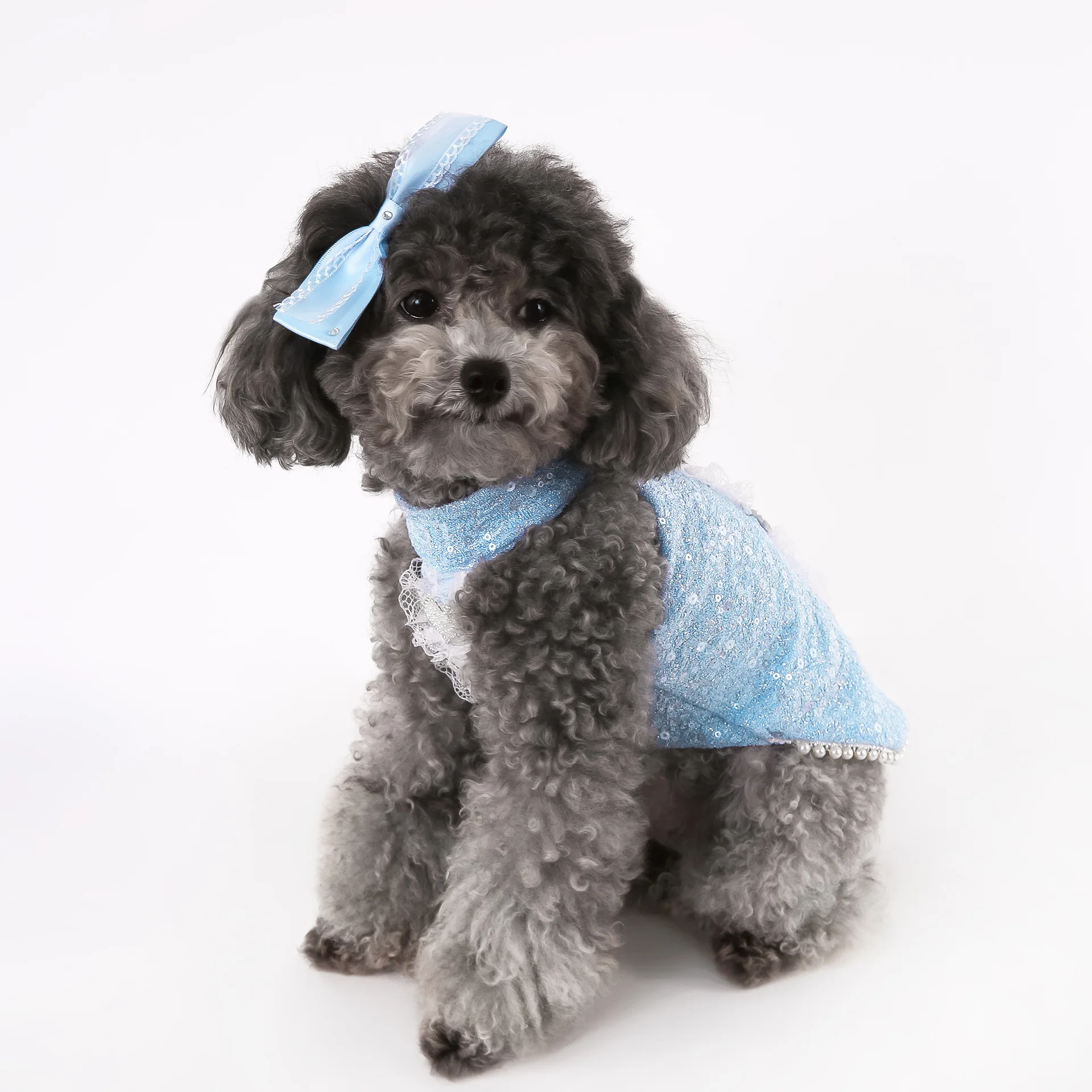 Pet primavera brillo perro perla amor camiseta sin mangas Yorkshire princesa vestido con purpurina Teddy Puff vestido cachorro ropa - imagen 3