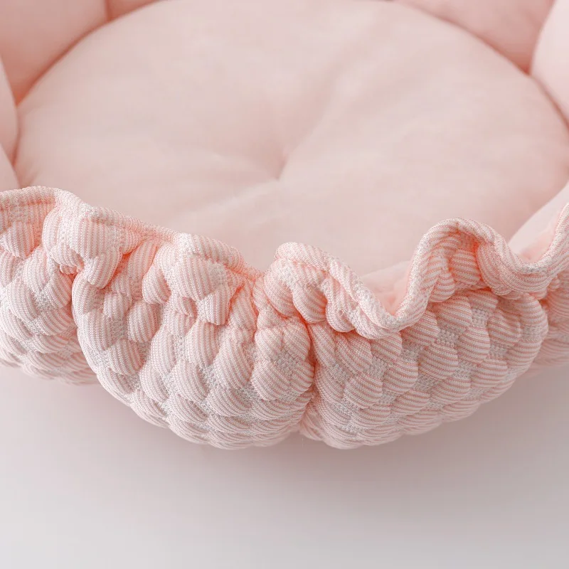Saco de dormir redondo de lana cálida para gatos, perros en invierno, verano, tela de malla de hielo transpirable, cama suave rosa y azul para gato femenino - imagen 2