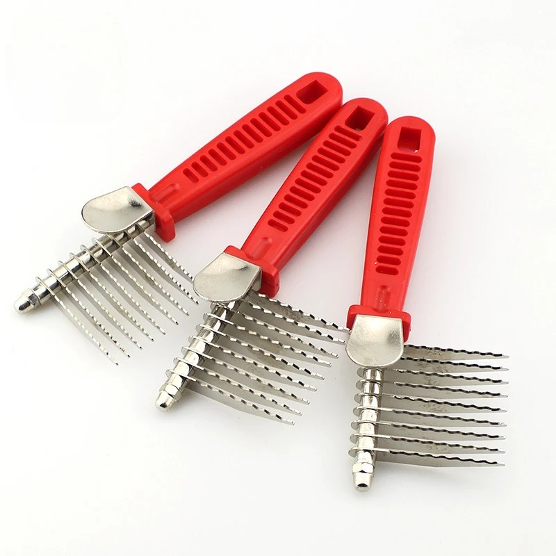 Peine para perros, herramientas de aseo para mascotas, rastrillo para perros, recortador, peine para perros y gatos de acero inoxidable para desmastar el pelo muerto mate y anudado