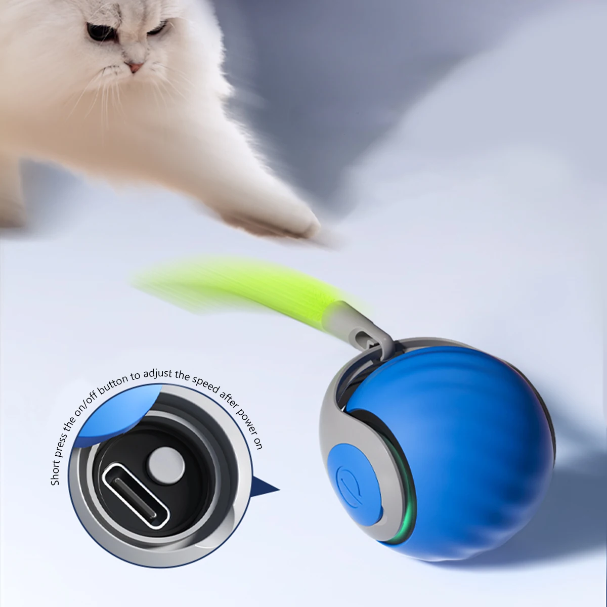 Pelota interactiva para gatos, pelota rodante automática, cola sintética, juguete eléctrico inteligente recargable para mascotas, entrenamiento de rompecabezas para perros y gatos