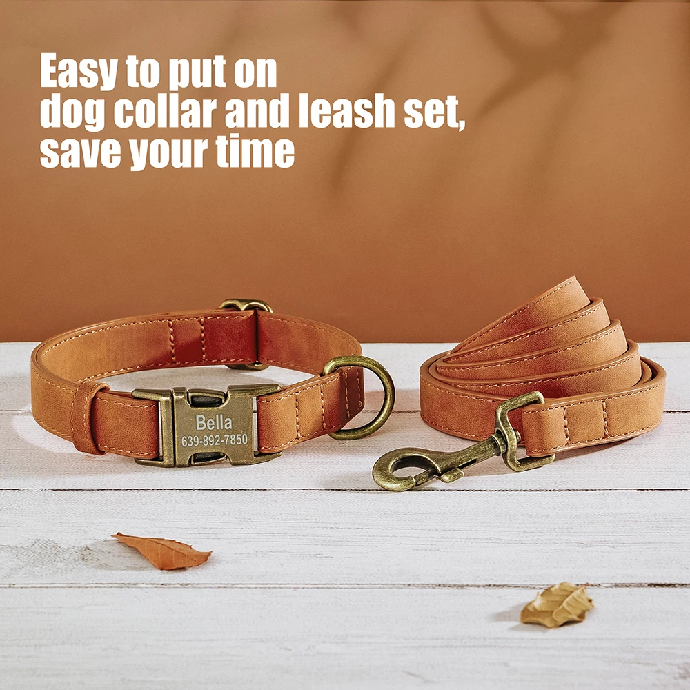 Collar de cuero PU personalizado para perro, Correa antipérdida con hebilla de Metal grabada gratis para perros pequeños y medianos - imagen 4