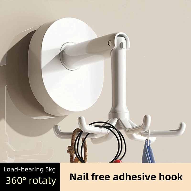 Gancho adhesivo multiusos de 6 garras sin taladro 360 °   Gancho de pared giratorio para cocina, baño, toallas, capacidad para 5 kg de fácil instalación - imagen 2