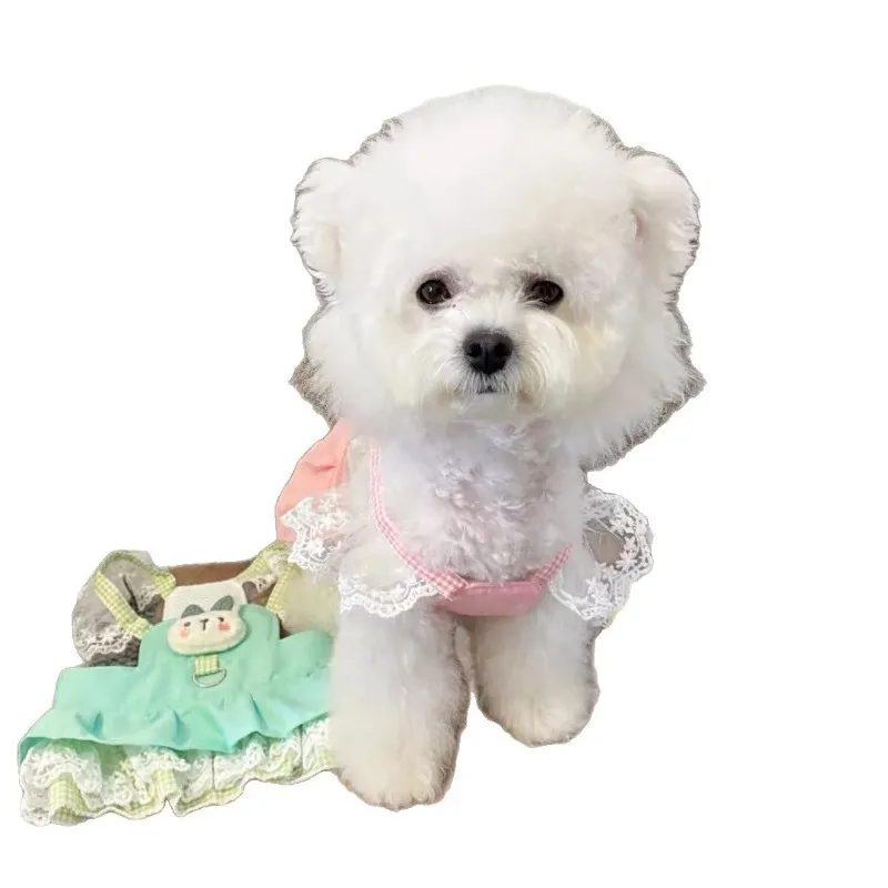 Lindo vestido de princesa de conejo de verano para mascotas, arnés para perros pequeños, camiseta sin mangas fina a cuadros de verano, ropa para perros pequeños - imagen 5