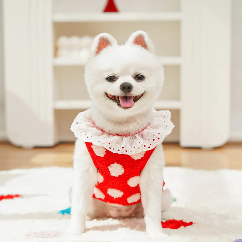 Sudaderas con capucha de lana, jerseys con cuello de encaje para invierno, ropa para perros pequeños, sudadera para cachorros Yorkie Chihuahua, suéter XXL - imagen 4