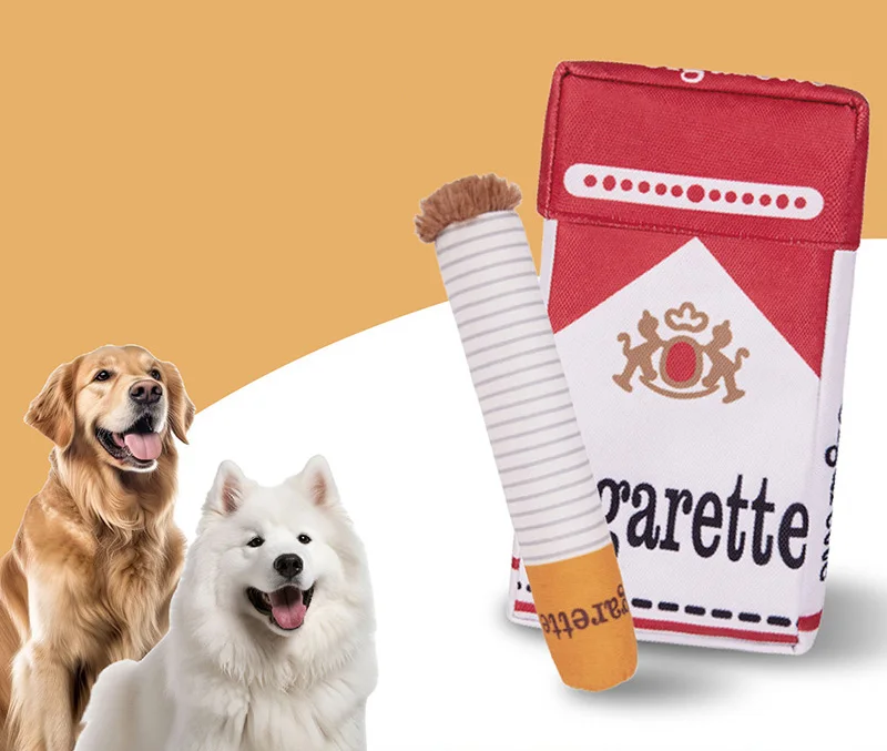 Juguete de felpa con forma de cigarro para perros