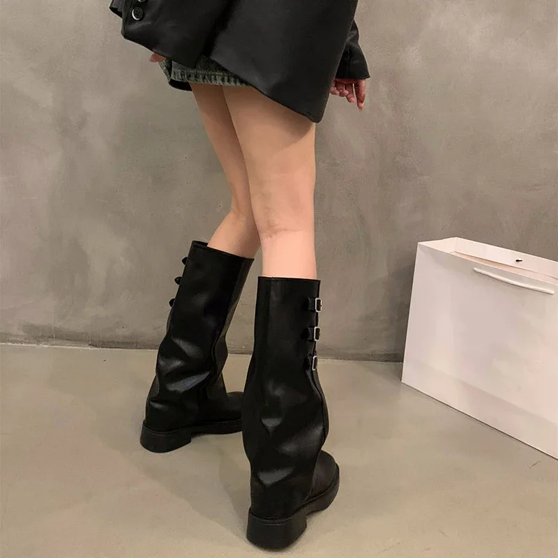 Botas hasta la rodilla de estilo Retro para mujer, botas largas de caballero sin cordones a la moda para otoño e invierno, calzado con tacones para mujer - imagen 5