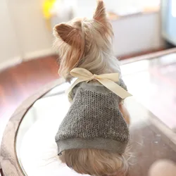 Suéter con lazo gris claro para otoño/invierno para mascotas, camiseta sin mangas para gatos, Teddy Yorkshire, ropa para cachorros, ropa para perros pequeños