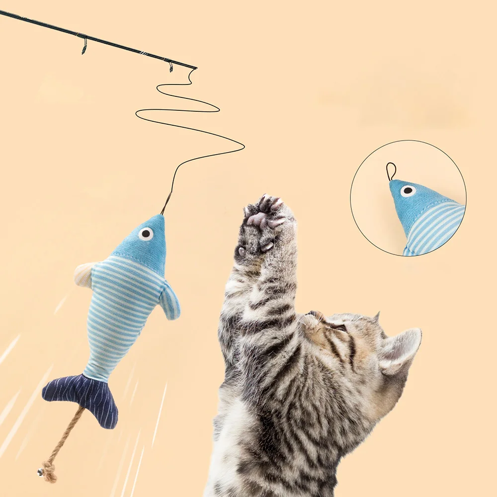 Juguete de pez con hierba gatera colgante, juguete de peluche con campana, autobuicio interactivo para juegos de aburrimiento, juguete molar para la dentición para gatos - imagen 4