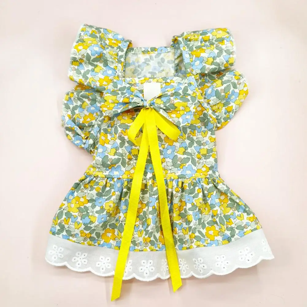 Conjunto de vestido de princesa con mangas para mascotas, estampado de flores, incluye tocado, traje de verano para gato y perro, bonito y elegante - imagen 4