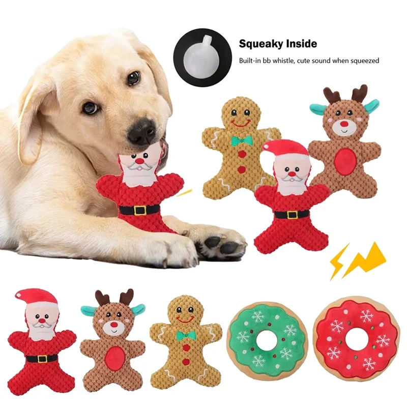 Juguete de peluche para masticar para perros, Papá Noel, alce, hombre de jengibre, Donut, gato, perro, juguete suave de dibujos animados de Navidad para perros, juguetes, suministros para mascotas - imagen 2