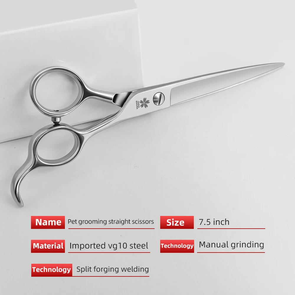 Tijeras rectas para el cuidado de mascotas, tijeras de corte afiladas de acero JP VG10 de 7,5 pulgadas para peluquero profesional, corte de pelo grueso para estudiantes - imagen 3