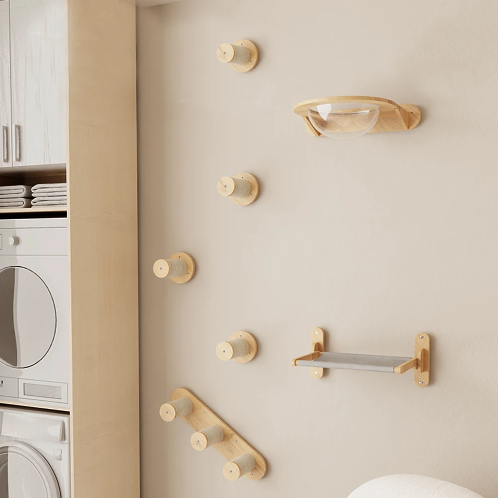 Estantes para gatos montados en la pared, plataforma para saltar gatos, perca para gatitos, escalera de escalada, cama de Sisal de madera, hamaca para jugar y dormir - imagen 5