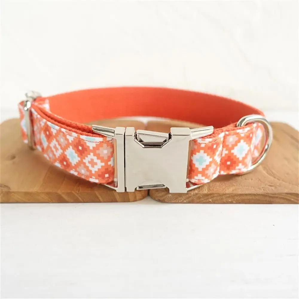 Collar de perro personalizado con grabado gratuito, correa para mascotas a juego, hebilla de Metal de contactos personalizados, Collar para mascotas con geometría naranja - imagen 2