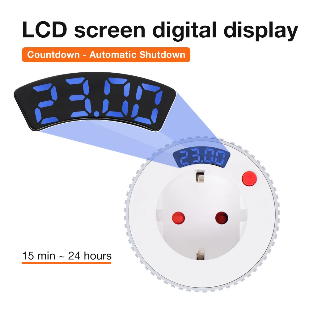 Enchufe inteligente WiFi, temporizador de cuenta atrás, pantalla LCD, interruptor de temporizador, ajuste giratorio, salida de cuenta atrás, 15 minutos-24h, 1min-23h59m - imagen 4