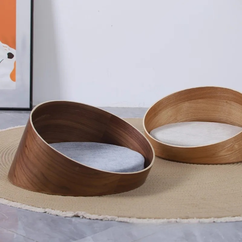 Cama moderna de madera para gatos, cama para gatos para interiores para todas las estaciones, decoración elegante para el hogar, camas para gatos, cojín desmontable, nido Circular para dormir para mascotas - imagen 5