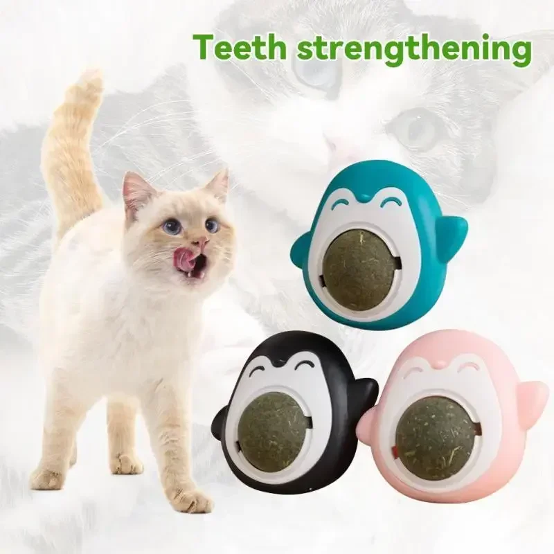 Bolas de hierba gatera para gatos, juguete para moler dientes, bola de menta, seguridad comestible, aperitivo saludable, juguetes adhesivos de pared giratorios para suministros para mascotas - imagen 2