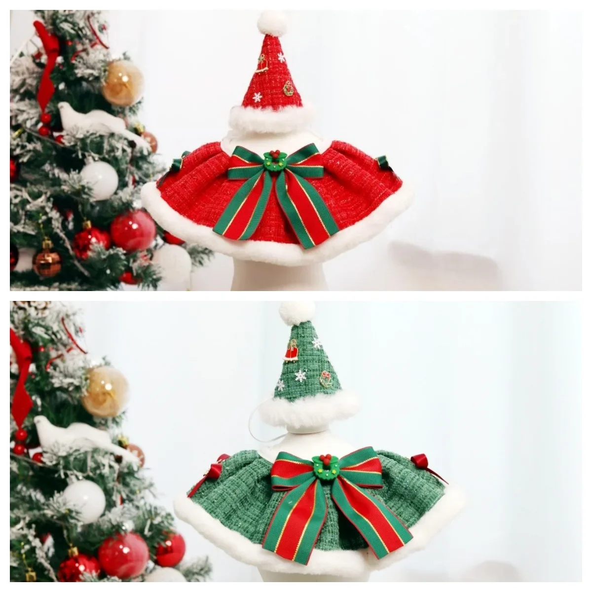 Conjunto de sombrero de Collar de Navidad para mascotas, babero para perros, accesorios para gatos, accesorios para perros pequeños