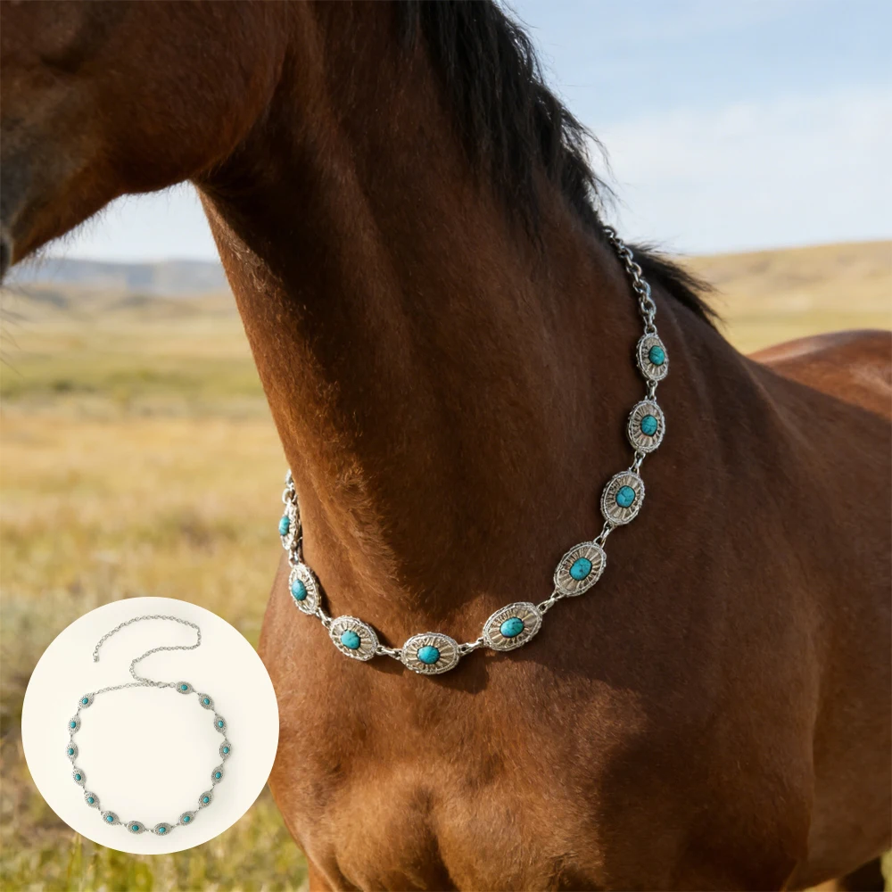 Collar turquesa estilo western para perros y gatos - cadena ajustable