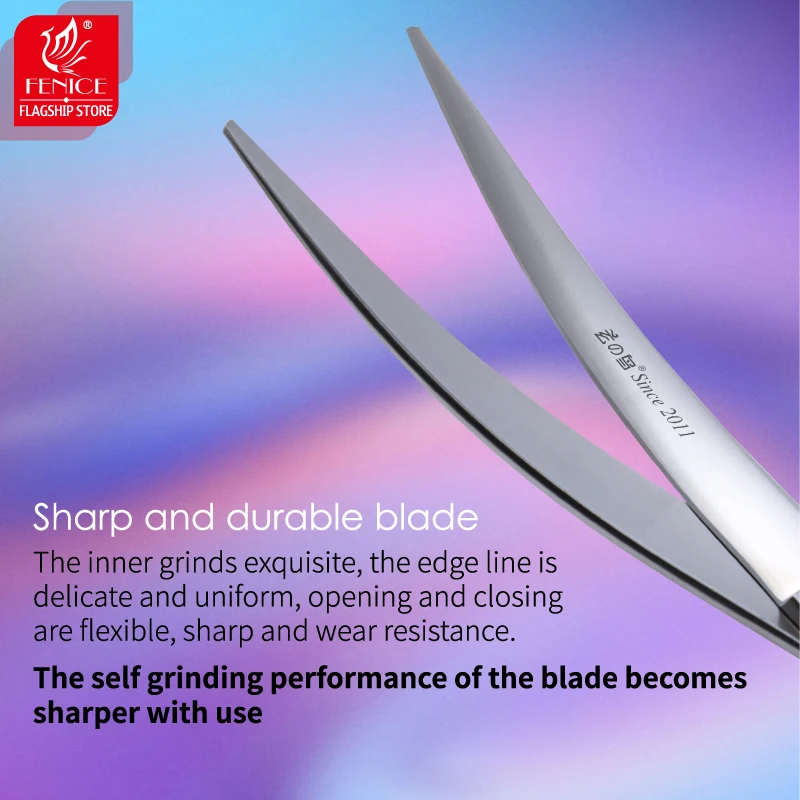 Fenice JP VG10 Professiona tijeras autopulidas para mano izquierda 6,5 pulgadas curvadas 35 ° &Tijeras de aseo rectas Tijeras para mascotas para perros - imagen 4