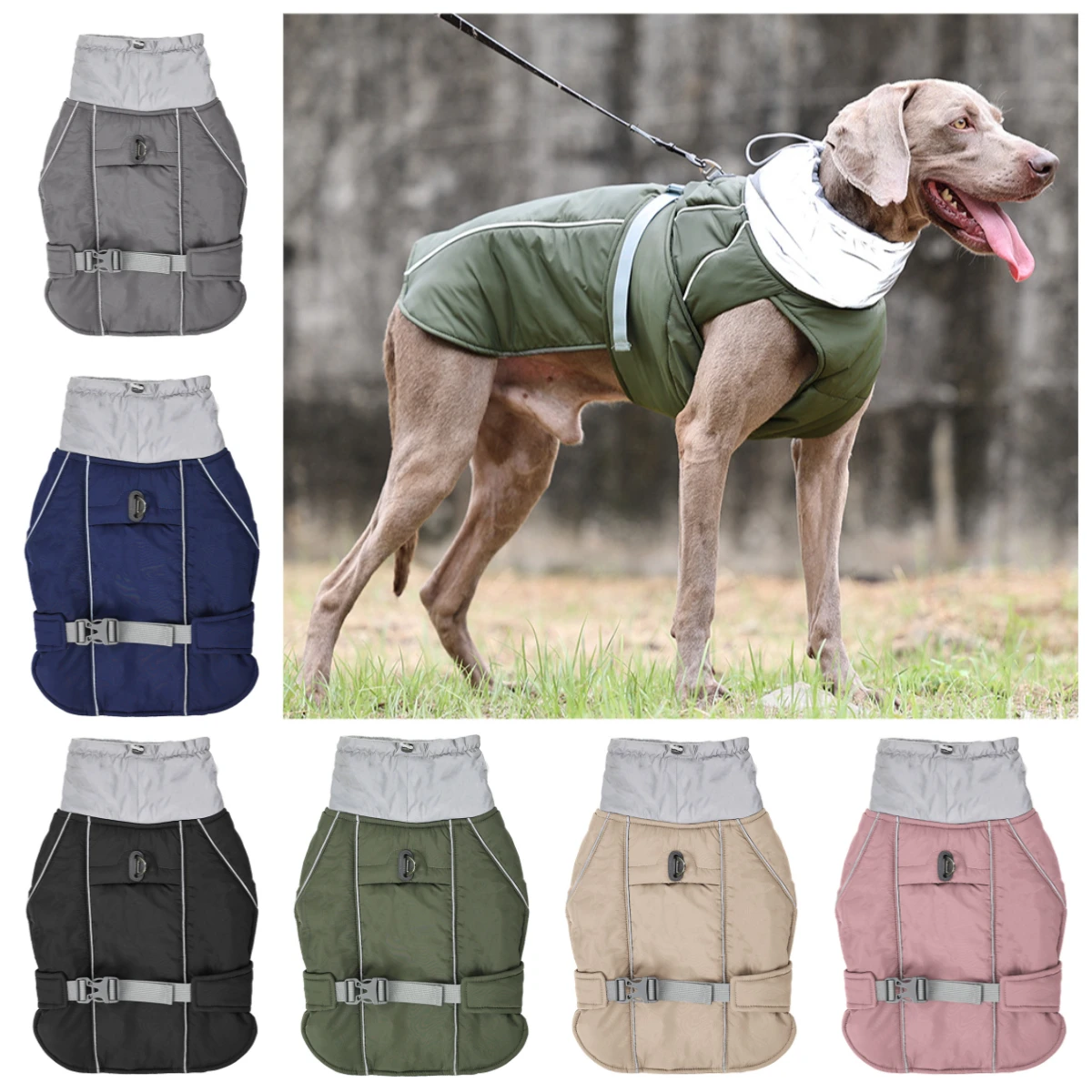 Chaqueta impermeable de invierno para perros con tiras reflectantes, abrigo acolchado cálido para perros, ropa para mascotas al aire libre con forro de terciopelo suave