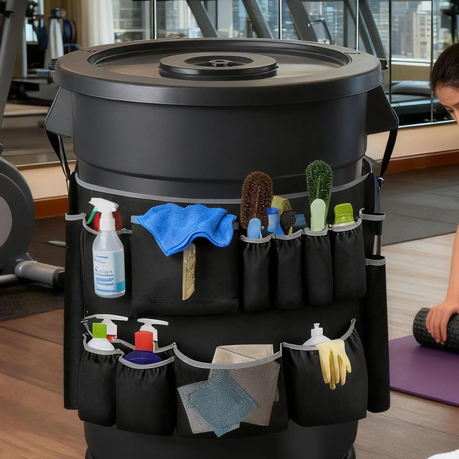 Organizador de bolsa de herramientas de cubo resistente de tela Oxford, organizador de herramientas de limpieza con múltiples bolsillos para limpiadores de casa