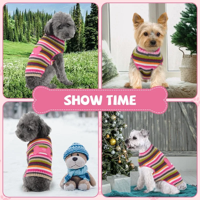 Ropa para perros pequeños con estampado de huesos, suéter a rayas para perros, abrigo cálido para perros, suéteres de punto, ropa para cachorros Chihuahua Bichon - imagen 2