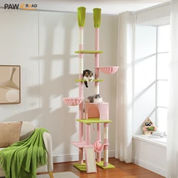 Torre rascador de techo para gatos – Postes sisal natural, hamaca y cueva