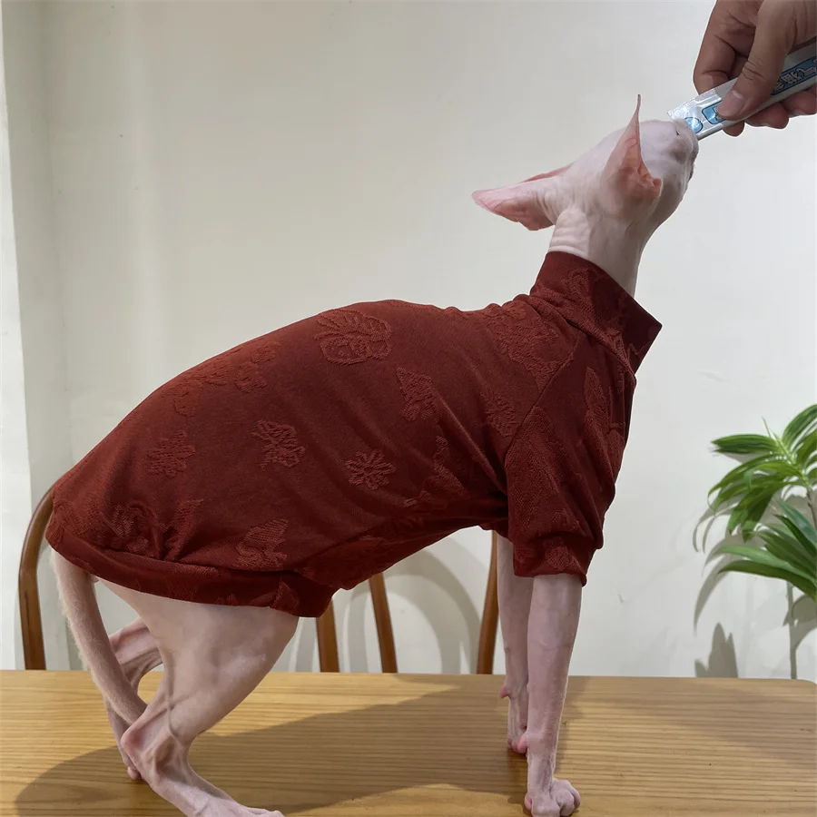 Base de invierno de color caqui elástico suave para Sphynx Cat, ropa de descanso de algodón para gatitos, pijamas grises de manga larga de primavera para Devon Rex - imagen 4