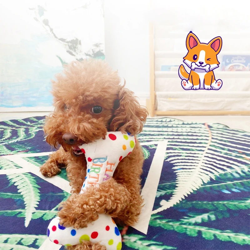 Juguete interactivo de peluche para pastel de cumpleaños, mordedor con sonido, resistente a las mordeduras, forma de hueso - imagen 2