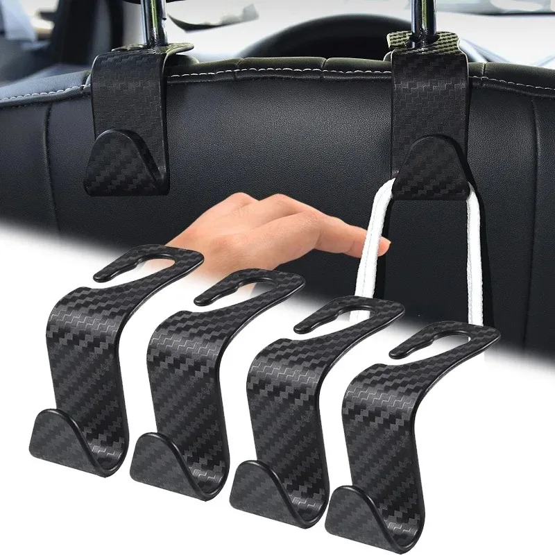 Gancho de fibra de carbono para reposacabezas de asiento de coche, colgador organizador de asiento trasero de coche, soporte para ropa, accesorios de Interior de coche, 4 Uds.