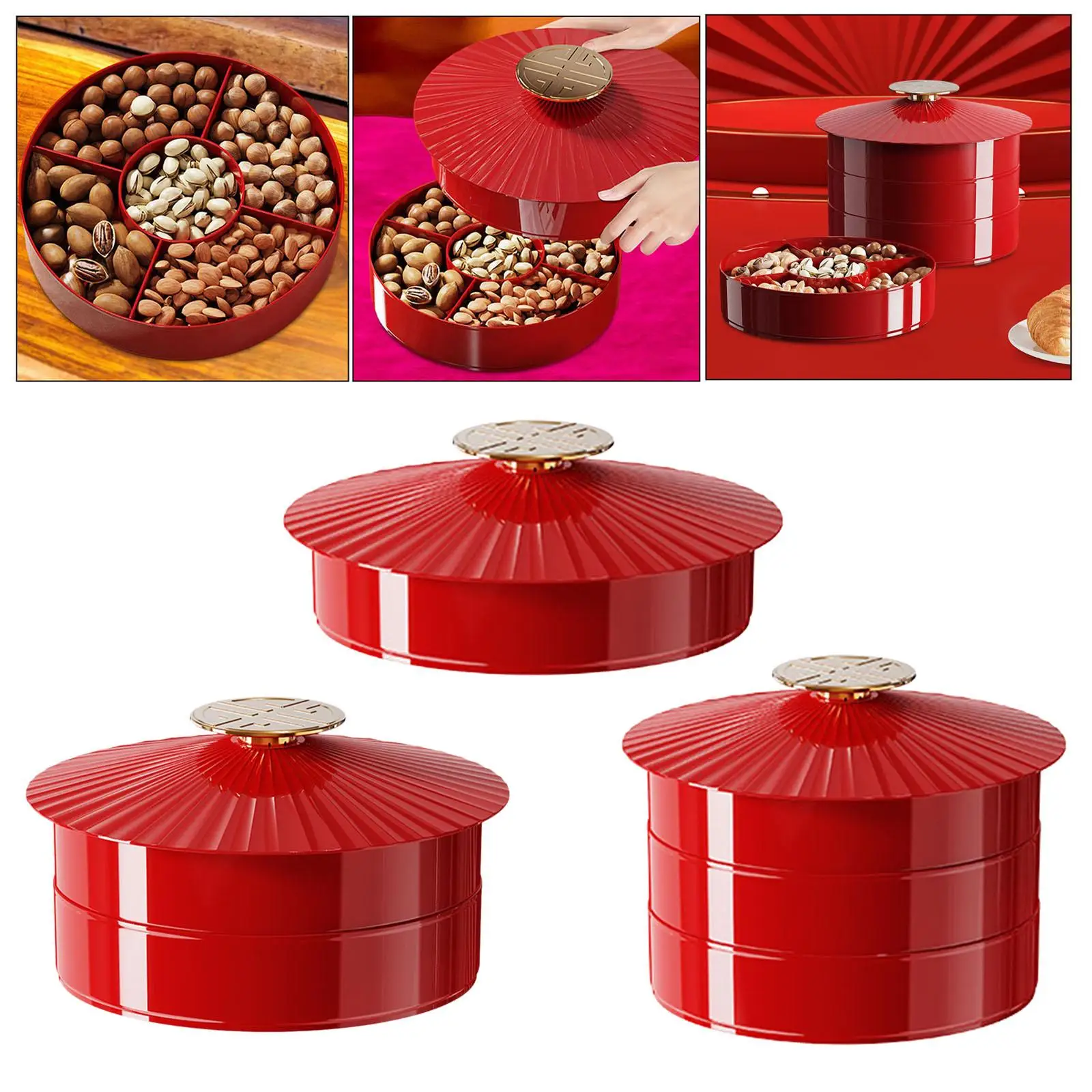 Divided Serving Tray with Lid PET PP Multipurpose Snack Organizer Decorative Round Tray for Home Parties Office