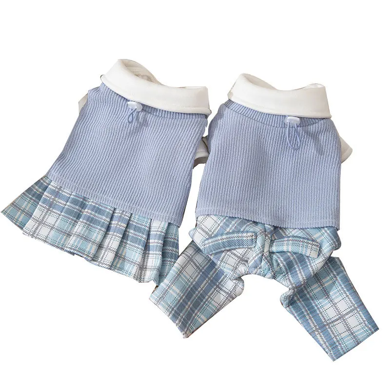 Vestido a cuadros para mascotas de otoño e invierno, conjunto para parejas universitarias, oso de peluche, traje de cuatro patas, mono para gatos, ropa para mascotas, ropa para cachorros de invierno - imagen 5