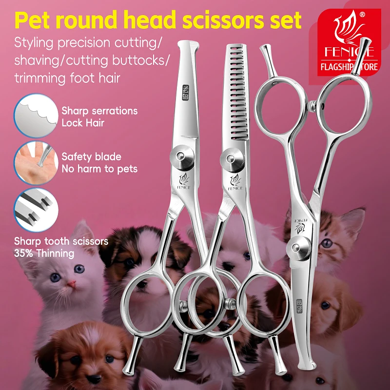 Fenice-Tijeras de seguridad para perros y gatos, punta redonda de 4,75 pulgadas, tijeras rectas/curvadas/finas para ojos/cara/pie/nariz