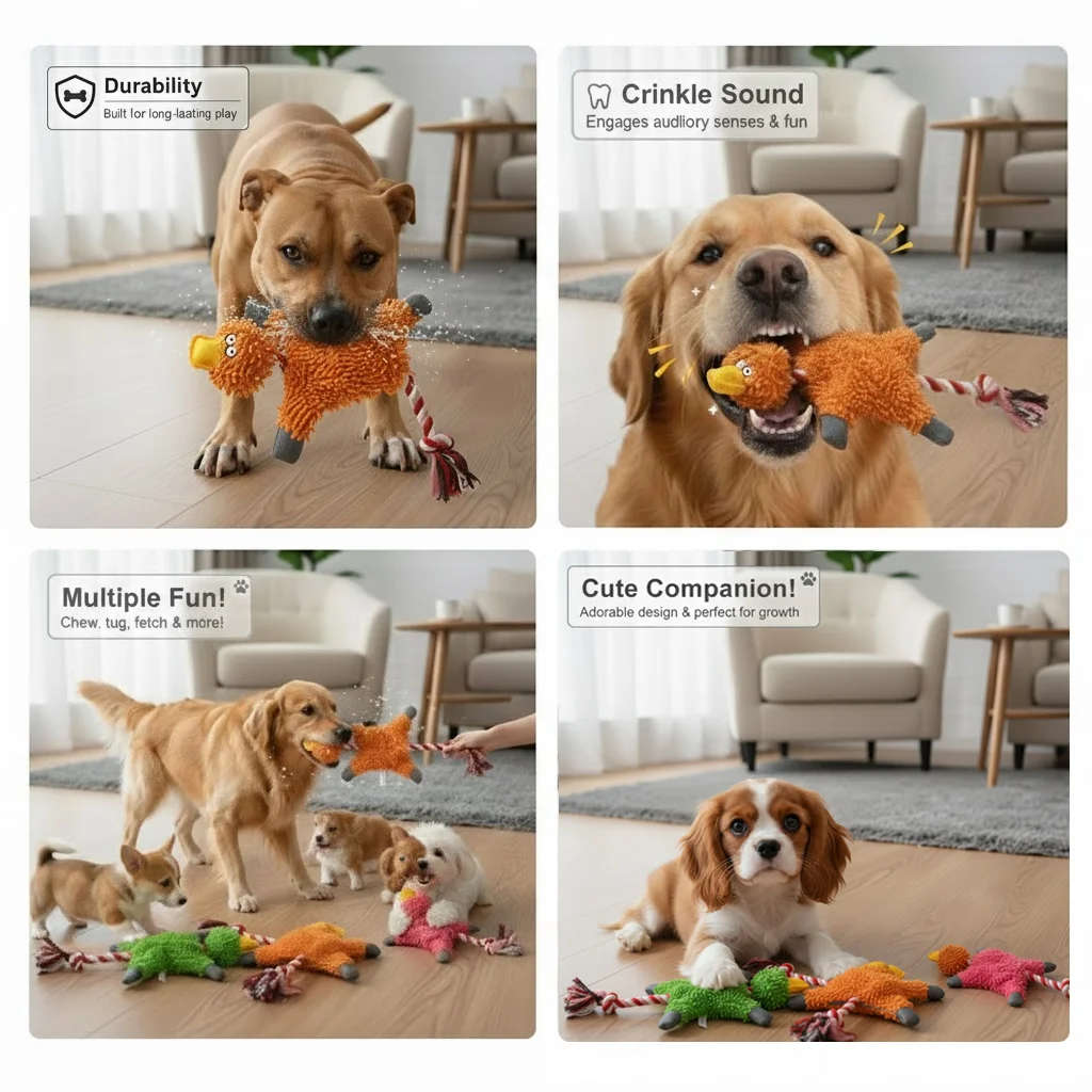 Juguete masticable para perros con felpa, cuerda y chirrido duradero - imagen 4