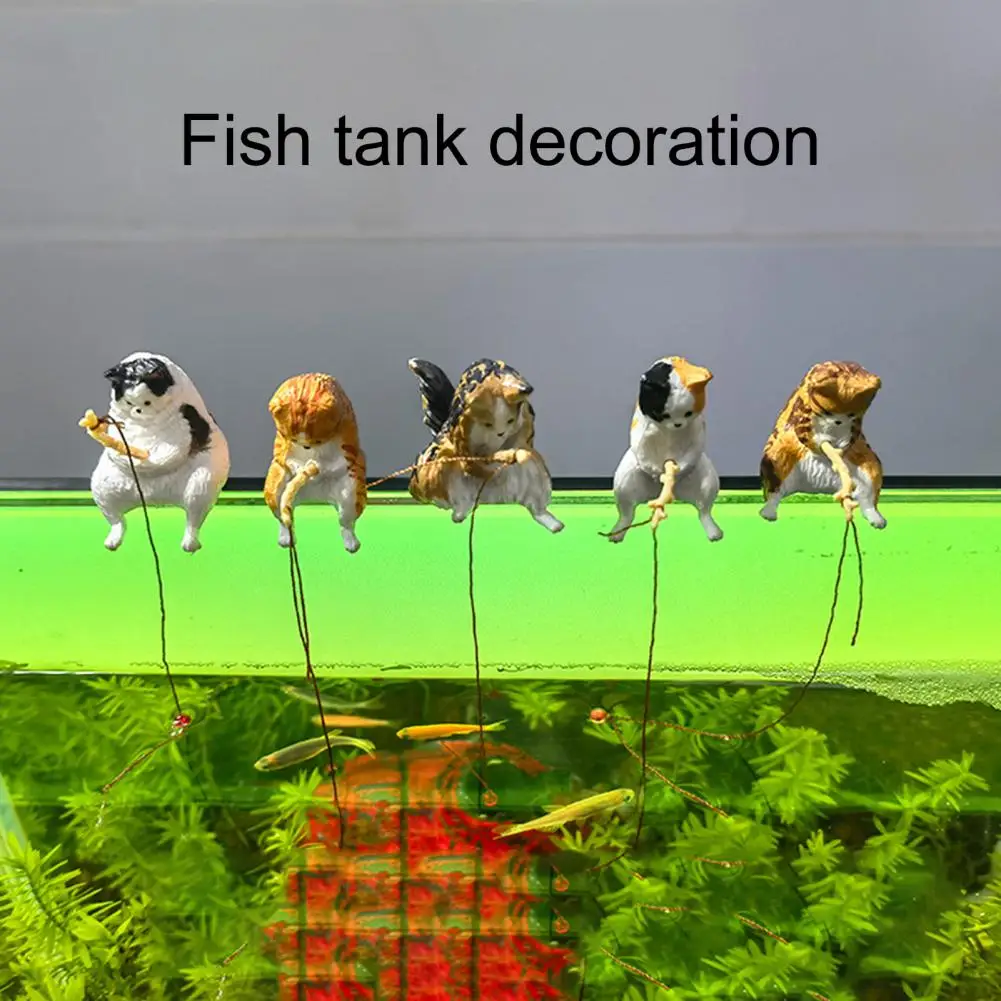 Decoración de acuario de dibujos animados para pecera, estatua de gato pequeño realista, paisajismo, bricolaje - imagen 5