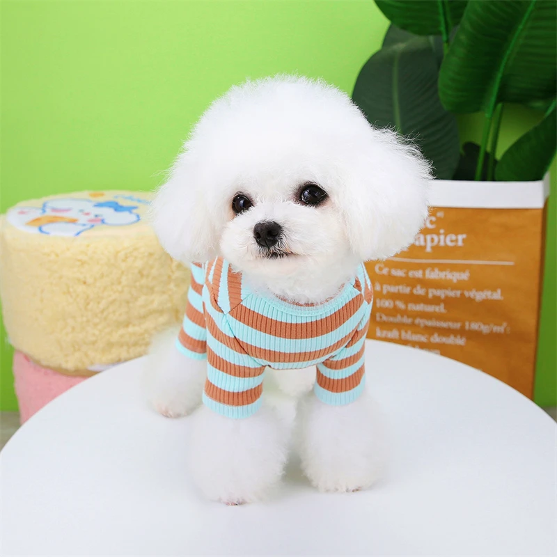 Ropa cálida de invierno para mascotas, camiseta inferior a rayas para perros pequeños y medianos, ropa para gatos, chalecos para Chihuahua, monos con estampado de dibujos animados para cachorros - imagen 3