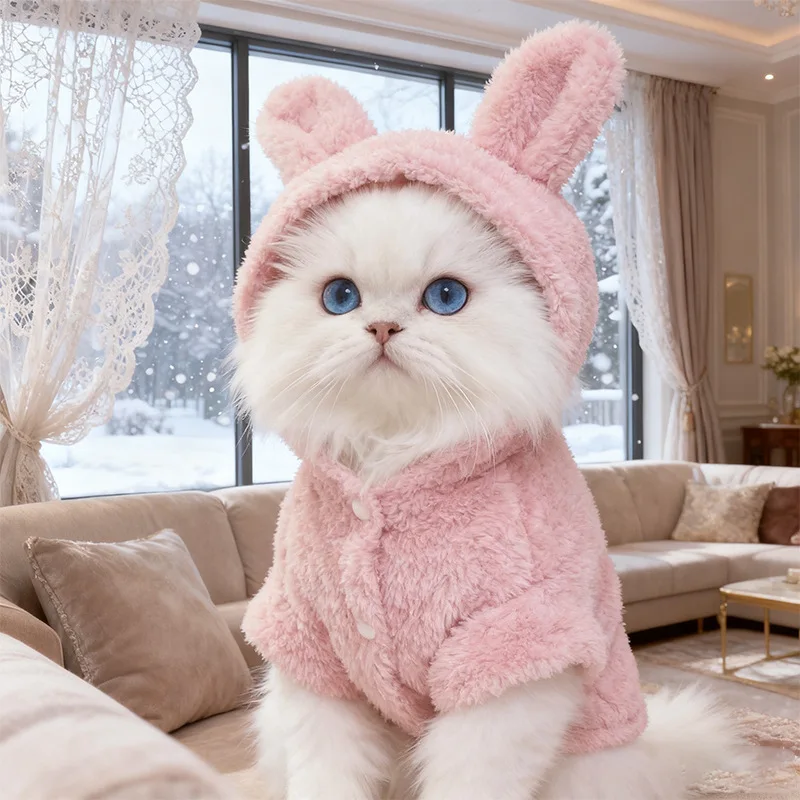 Sudadera con capucha para perro con orejas de conejo, abrigo polar cálido de invierno para perros pequeños como Bulldog Francés Pug Chihuahua, chaqueta suave para cachorro - imagen 4