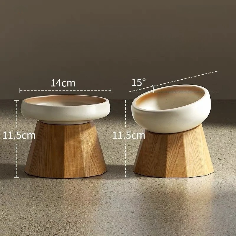 Cuenco de cerámica para gatos, soporte de madera maciza, cuencos para gatos, perros, alimentación, riego, gatos, gatitos, platos para perros, gatitos, cachorros, suministros de productos para mascotas - imagen 2